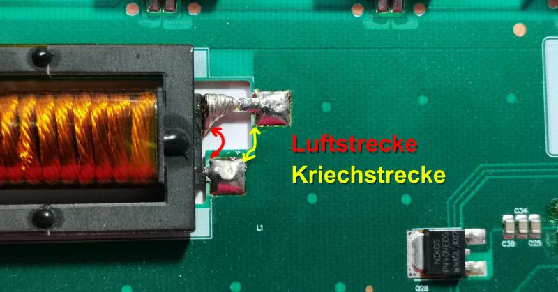 Luft- und Kriechstrecke auf einer Epoxyharz-Leiterplatte